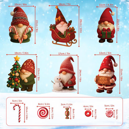WALPLUS Christmas Window Clings Decorations Double-Sided Reusable Peel and Stick Removable for Glass Living Room Nursery Room Home Office Holiday Gnomies and Candy Delights 186 Pieces