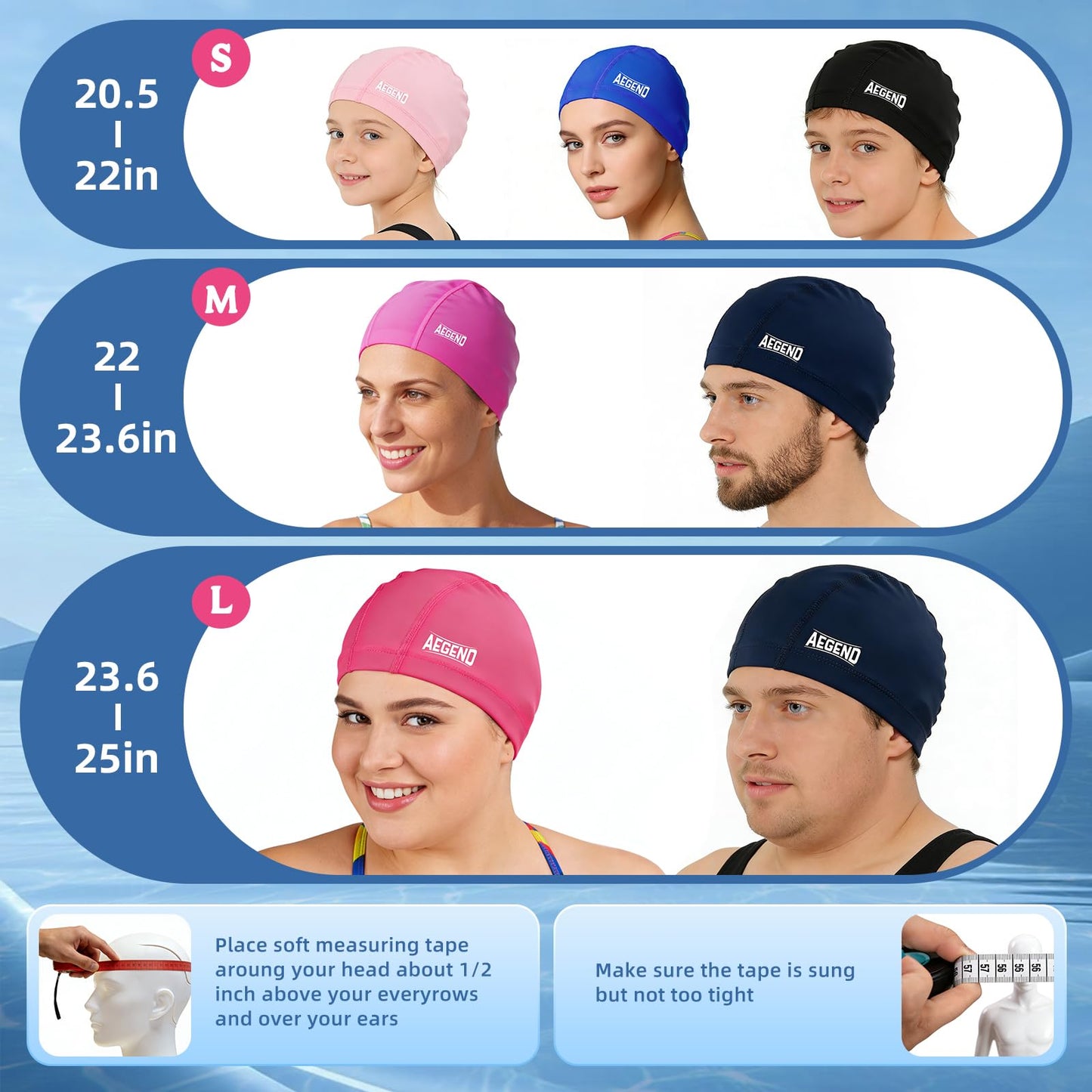 Aegend Fabric Swim Cap, Silicone Waterproof Layer - Breathable Cloth Swimming Cap, Keep Hair Dry with Hight Elasticity for Youth(8-16) Adult, 2 Sizes to Choose
