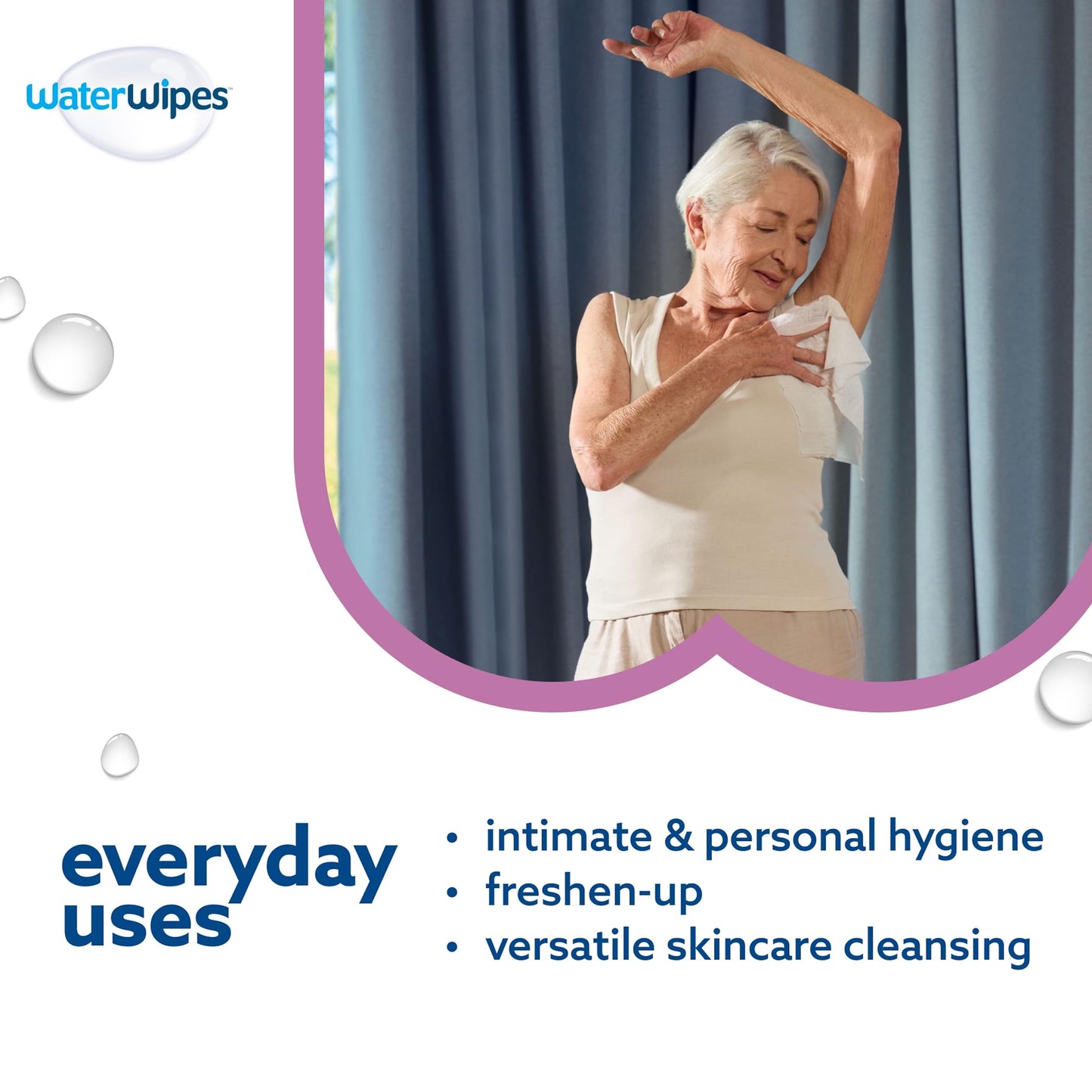 WaterWipes Sensitive+ Body & Intimate Wipes, 90 Wipes (3 Packs), 3-In-1 Cleans, Cares, Protects, 99.9% Water, Unscented & Hygiene Wet Wipes, Adult Care