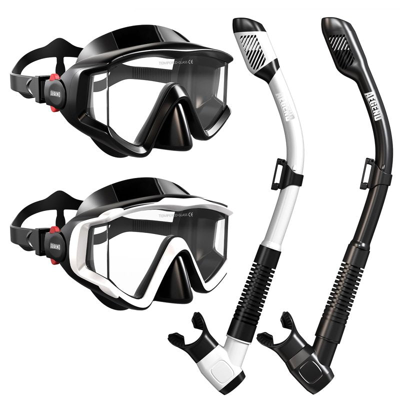Aegend Snorkel Diving Mask for Adult Men Women – Diving Goggles Anti-Fog Tempered Glass Lens | for Adult Snorkeling, Swimming & Diving Gear (Black & White-2 Pack)