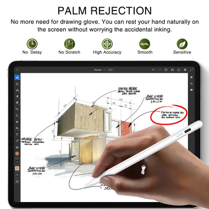 Pencil 1st Generation for iPad 2025-2018, HATOKU Digital Pens for Tablet with Tilt Sensitivity & Palm Rejection Magnetic Pencil for iPad 6-11, Air 3-5/M2/M3, Pro 11/12.9"/13" M4, Mini 5~7 (White)