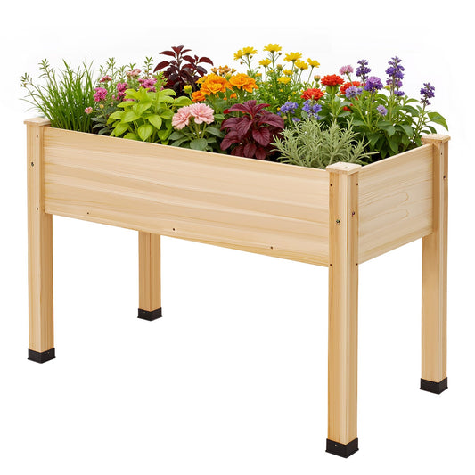 AMERLIFE Raised Garden Bed, 48x30x24 Inches Elevated Wood Planter Box with Bed Liner, Legs, Divider, Drainage Holes, Stand for Backyard, Patio, 200 Lb Capacity - Light Wood