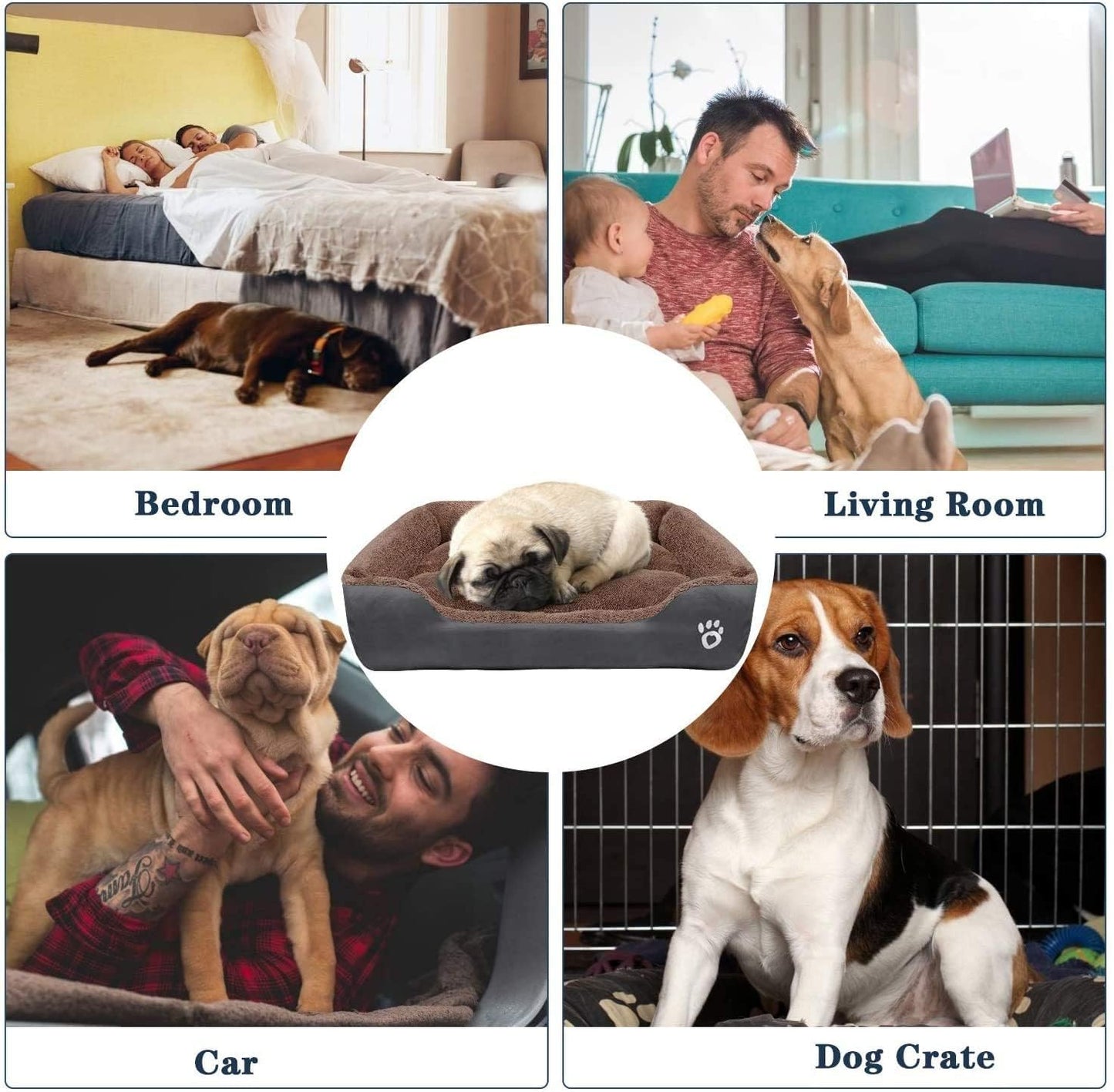 SuperGift.com Soft & Fluffy Pet Bed - Anti-Anxiety Washable Bed for Dogs and Cats - Non-Slip Base - Dog & Cat Bed - Warm and Cosy - Grey (Medium)