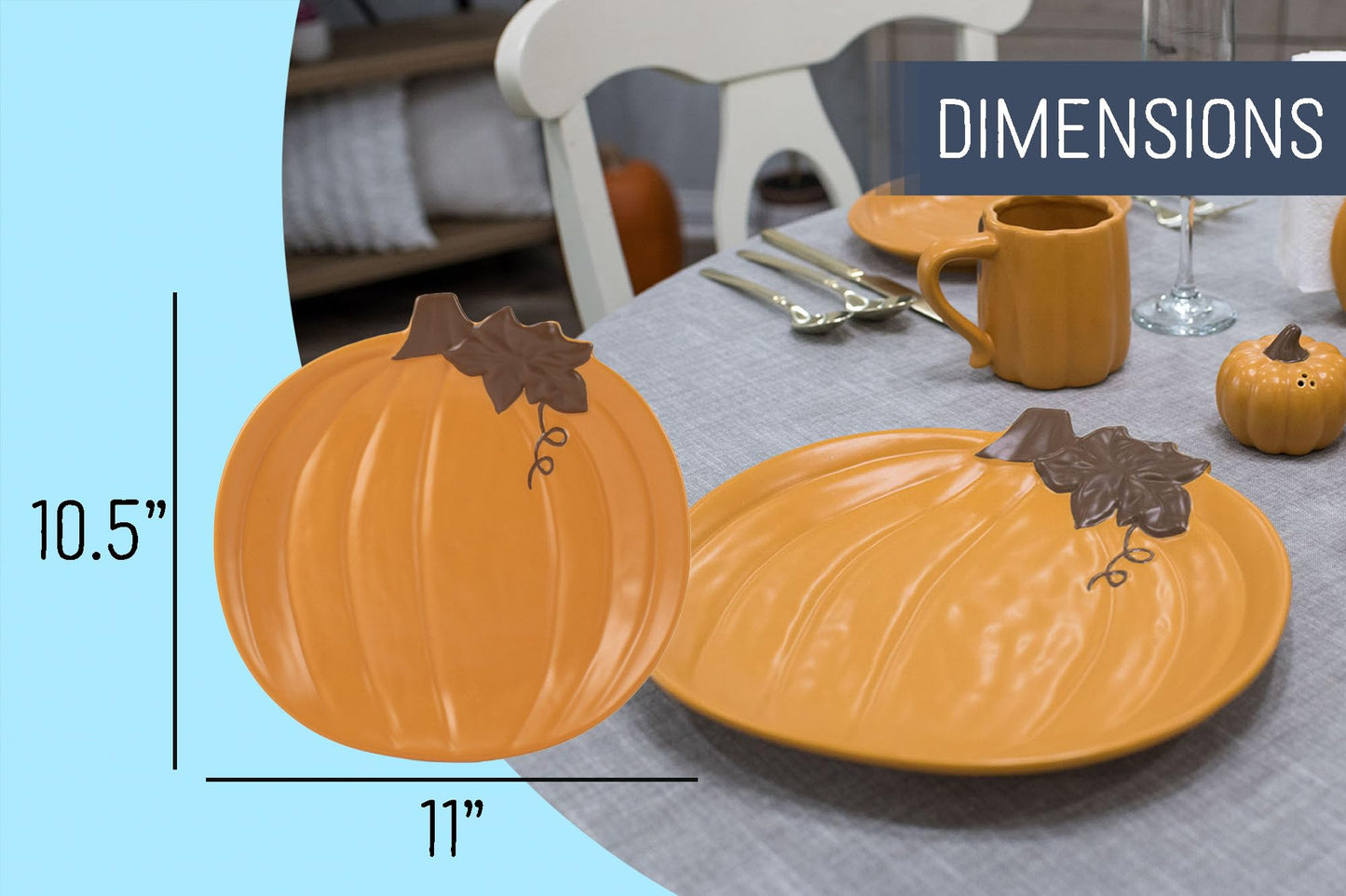 Nat & Jules Pumpkin Shaped 11 x 10.5 Inch Ceramic Large Serving Platter: Perfect for Thanksgiving, Halloween and Indoor Fall Table Décor & Centerpieces, Orange