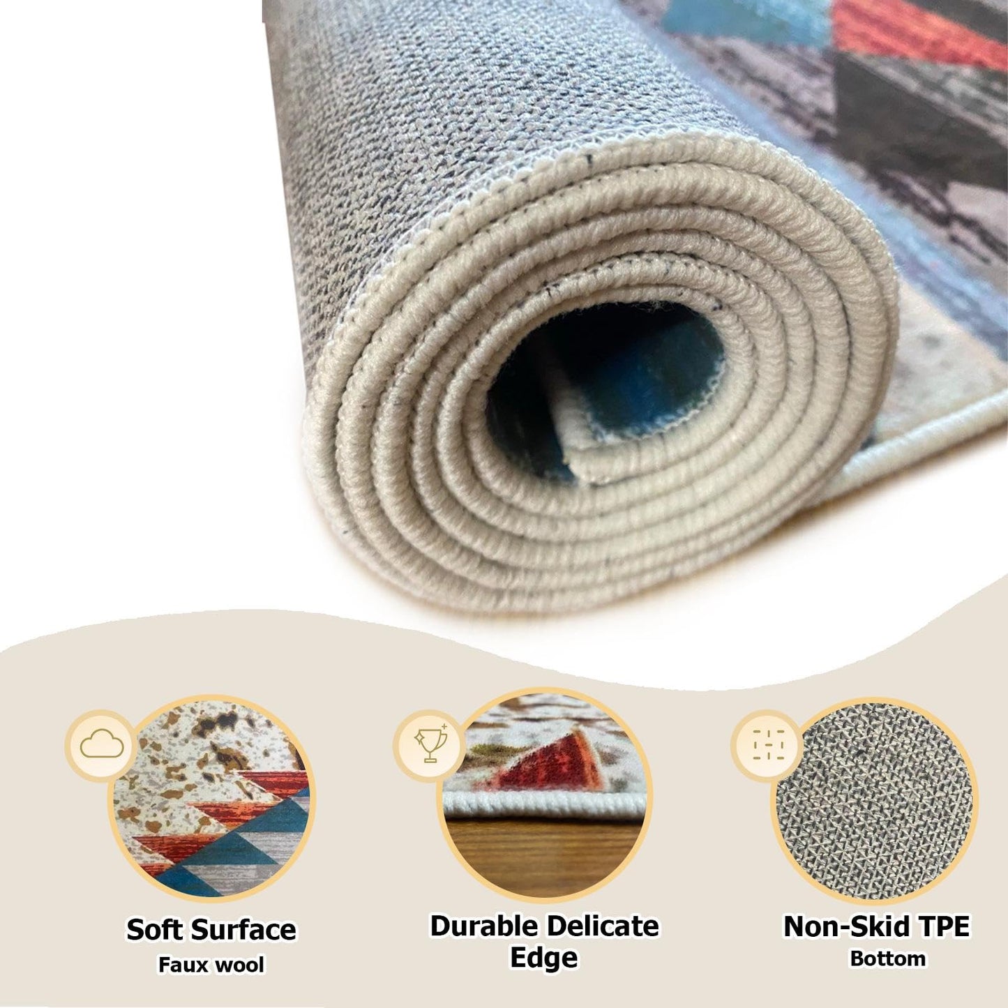 Combo Southwest Faux Cowhide Area Rug and 4 Pcs Non-Slip Rug Tape for Living Room, Bedroom, Southwestern Area Rugs, Native American Rug, Geometric Western Rugs, Aztec Tribal Rugs Home Decor 3x5 ft