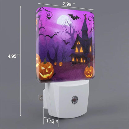 Dewoofly Halloween Pumpkin Night Light Set of 2, Lanterns and Ghost Owl Bat Auto Sensor LED Dusk-to-Dawn Nightlights, Plug-in Sensor Lamp for Bedroom Bathroom Kitchen Hallway Stairs Decorative