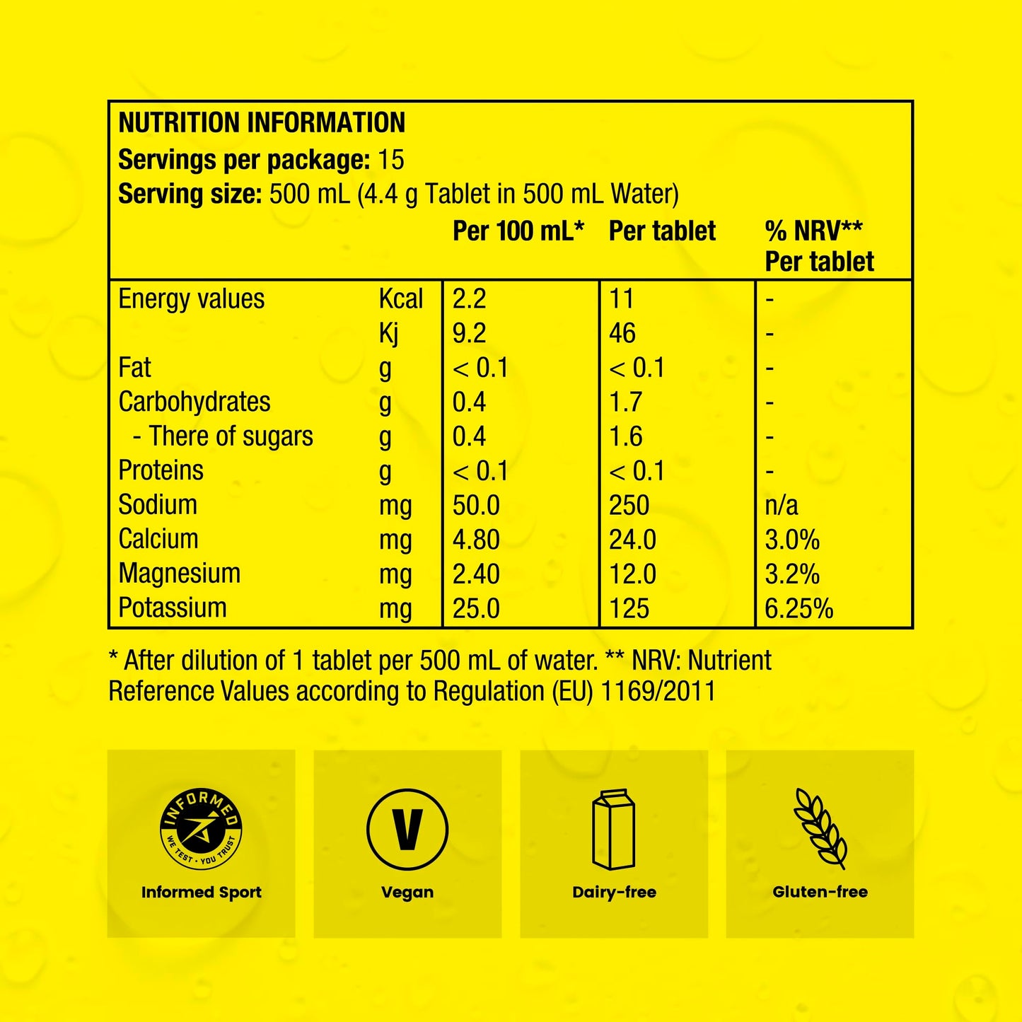 Precision Hydration Electrolyte Tablets - Multi Strength Effervescent Hydration Tablets - Combats Cramp - Low Calorie, Gluten Free, Vegan/Vegetarian Friendly(12 Tube, 500mg/L - Yellow Tube)