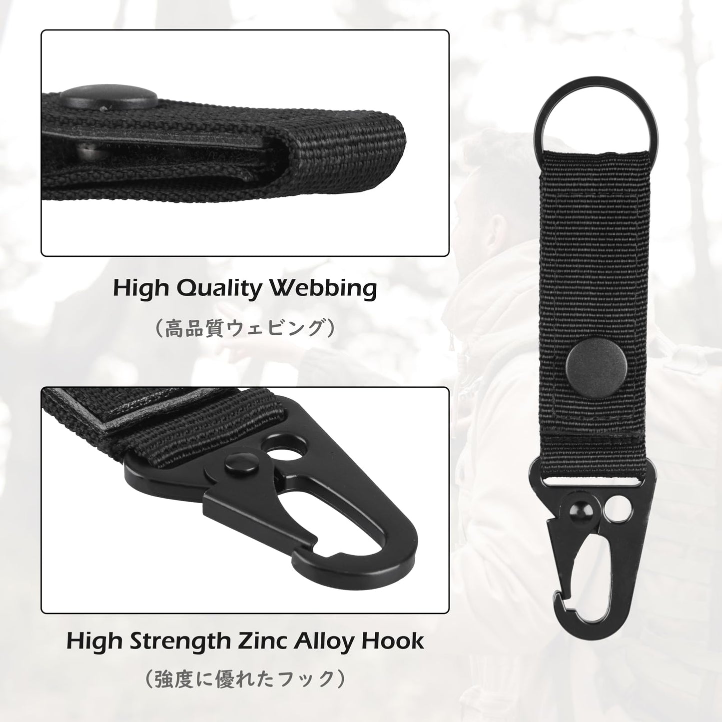 TRIWONDER Tactical Molle Key Ring Gear Key Keeper Nylon Keychain Belt Pouch Key Chain Webbing Holder Military Utility Hanger Keychain Hook (Black - 4)