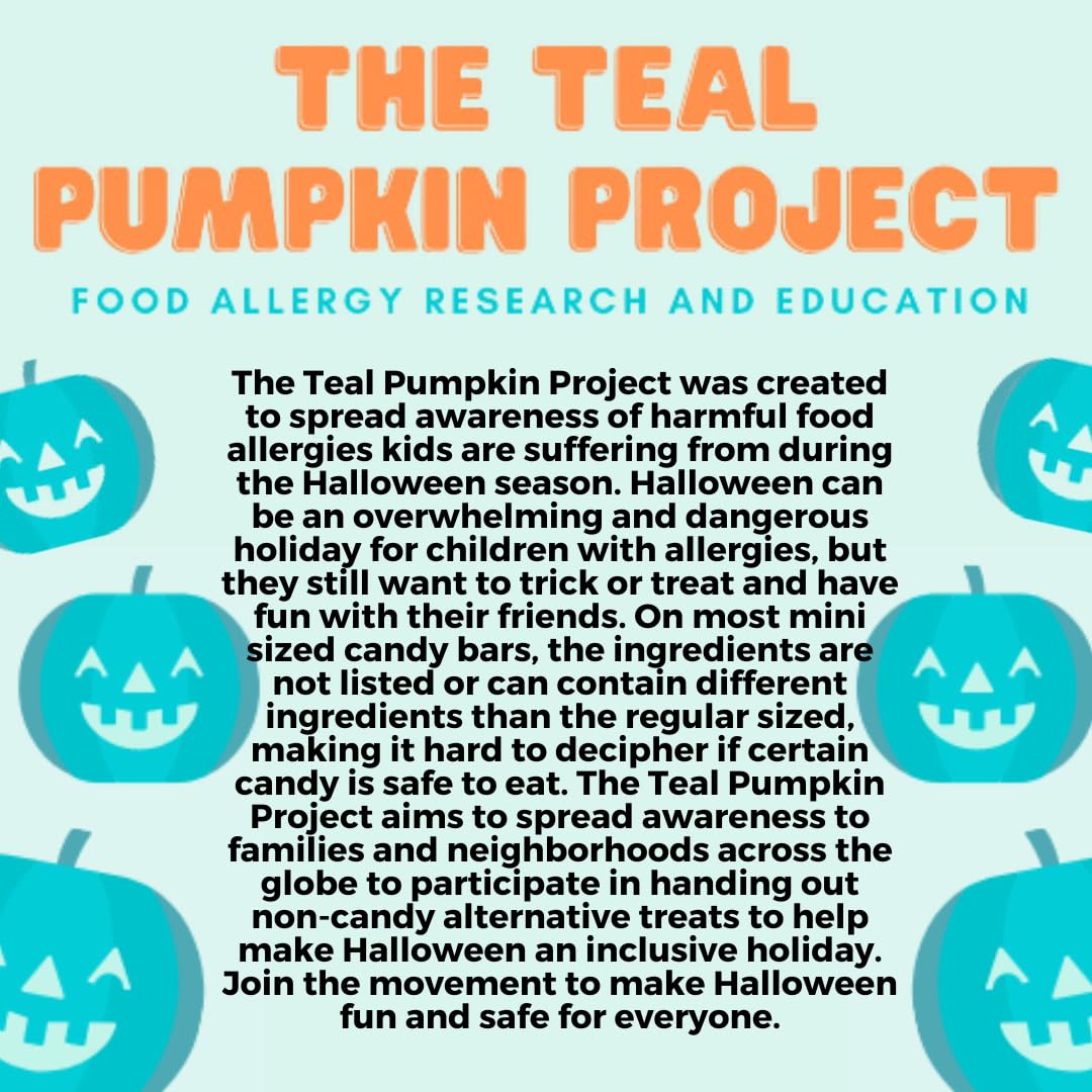Teal Pumpkin Halloween Trick or Treat Bucket 8.5 in (1 Pack)-Official Teal Pumpkin Project Allergy-Friendly Candy Pail Accessory and Party Decoration Supplies, Haunted House Plastic Bowl w Handle