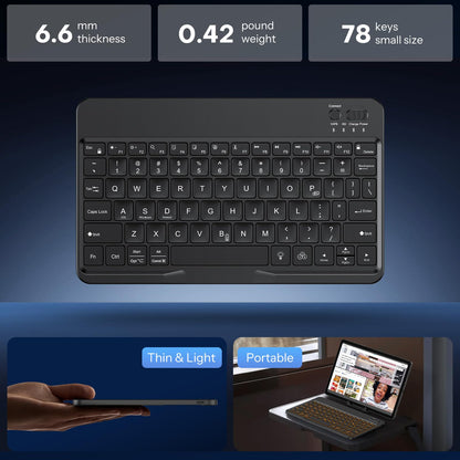 OMOTON Bluetooth Keyboard for Tablet/Android/Windows/iOS, with 7 Colors Backlight Rechargeable Wireless Mini Keyboard for Galaxy Tab A9+/A9+ Plus/S9/S9 Plus/S9 FE, Black