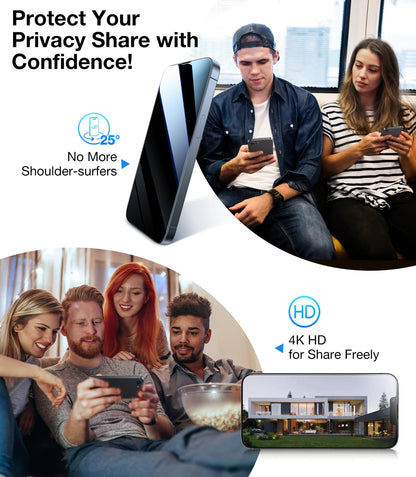 UltraGlass 9H+ Glass for iPhone 15 Pro Max Privacy Screen Protector [Invisible Privacy Armor] Screen Protector 15 Pro Max Tempered [Full Coverage & Longest Durable] 15 ProMax, 2 Pack