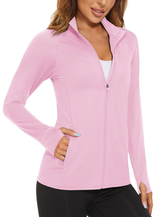MAGCOMSEN Women's Zip Up Lightweight Long Sleeve Jacket UV Sun Protection Quick Dry Active Shirts Jacket with Zipper Pockets Light Pink S