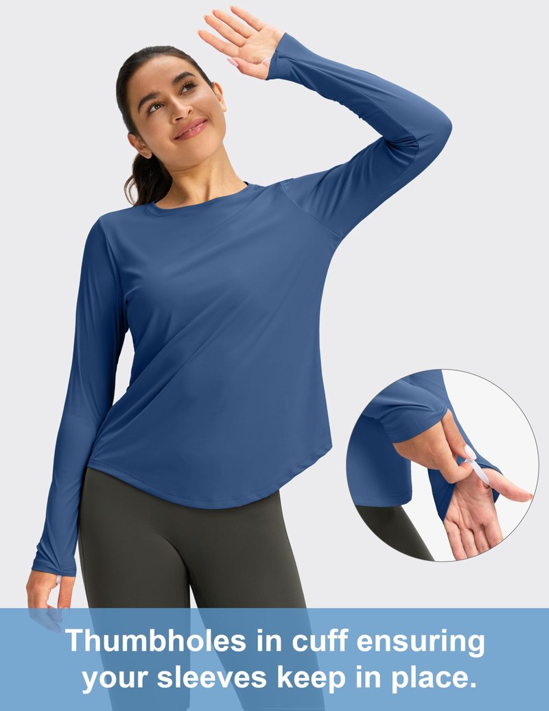 Women's UPF 50+ Sun Shirt Long Sleeve UV Shirts Rash Guard Lightweight Quick Dry Workout Hiking Tops for Women(Dark Blue,L)