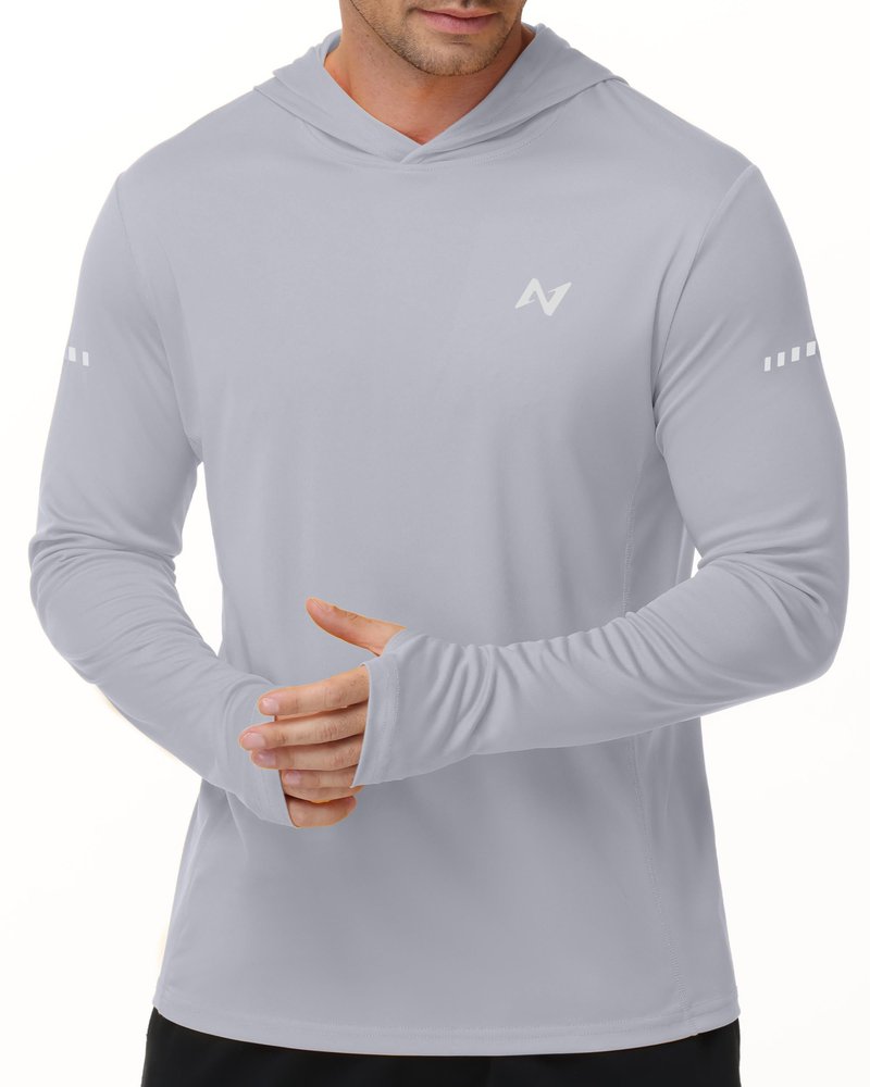 isnowood Mens UPF 50+ Sun Hoodie, Long Sleeve UV protection Fishing Shirts, Hooded Lightweight Hiking Running Swim Rash Guard Grey