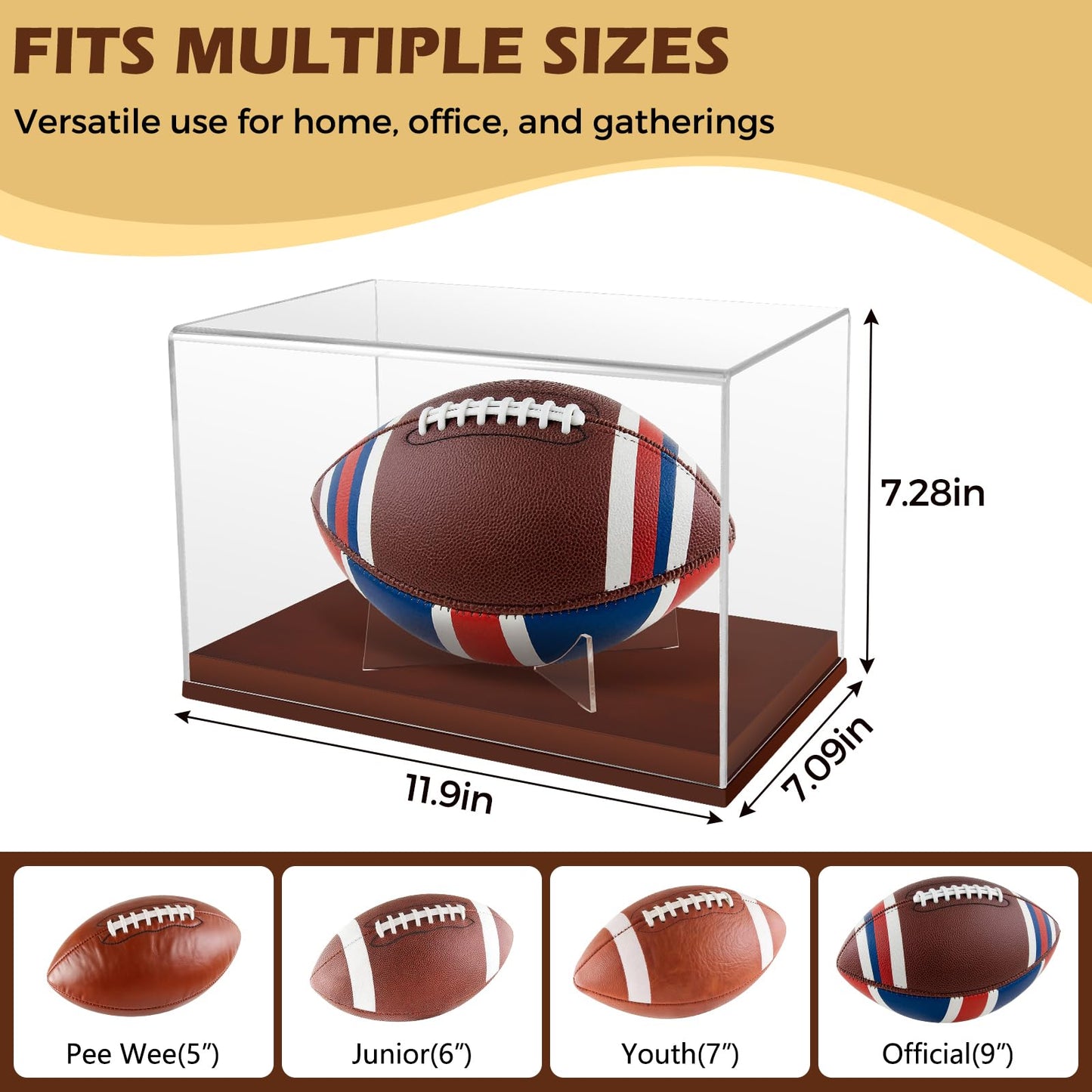 WYFHLPMMA Full Size Football Display Case, Acrylic Football Case Display Case Autographed Football Holder, Acrylic Transparent Box with Wooden Support and Solid Wood Base