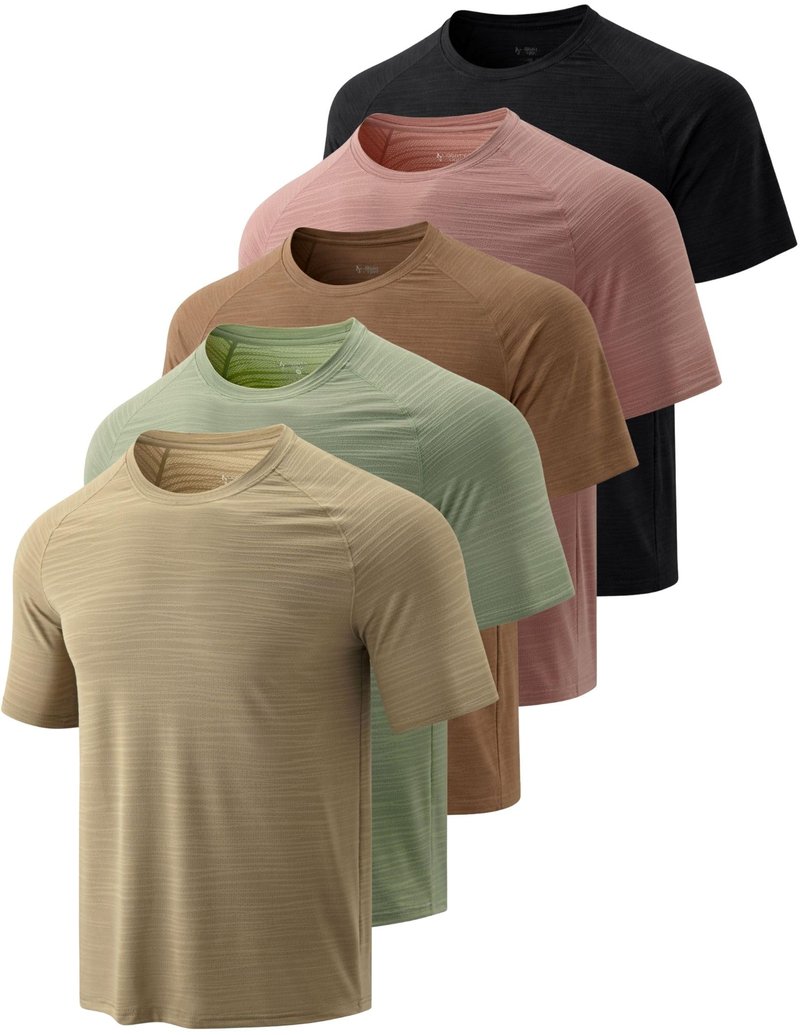 5 Pack Men’s Active Quick Dry Crew Neck T Shirts | Athletic Running Gym Workout Short Sleeve Tee Tops Bulk (Set 19, Small)