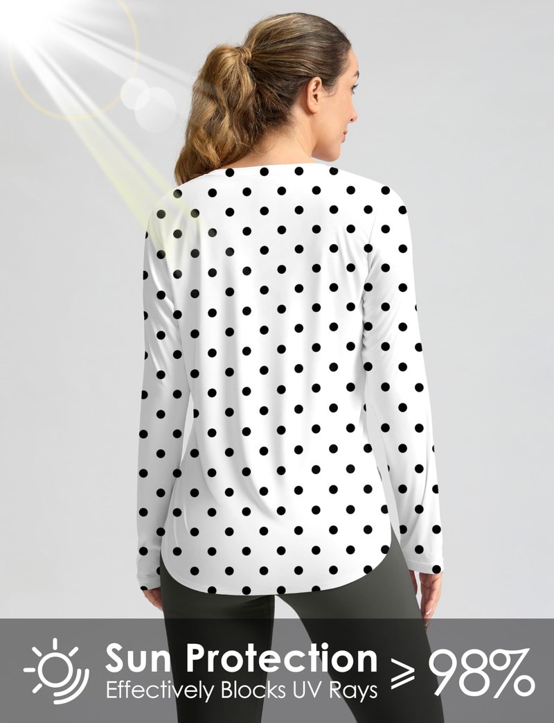 Women's Sun Shirts UPF 50+ Long Sleeve UV Protection Shirt Lightweight Quick Dry Workout Hiking Tops for Women(Black Dot,XXXL)