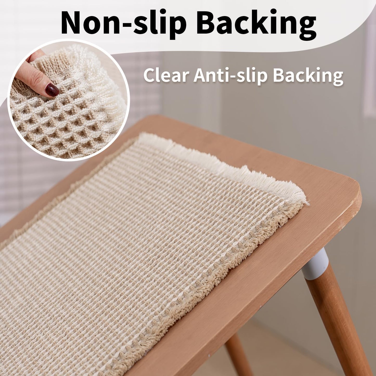 GRLYUH Waffle Bath Mat - Boho Bathroom Rugs Non Slip Washable, Super Absorbent & Quick Dry, Soft Bath Mat Farmhouse Bathroom Decor, 24'' x 36'', Khaki and White