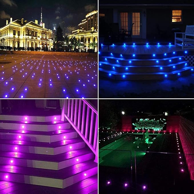 Outdoor Deck Lights Waterproof Multi Color RGB Stainless Steel Outdoor Decoration Lights for Yard Garden Recessed Wood Landscape Pathway Patio Step Stairs (6 Pack,Black Border)