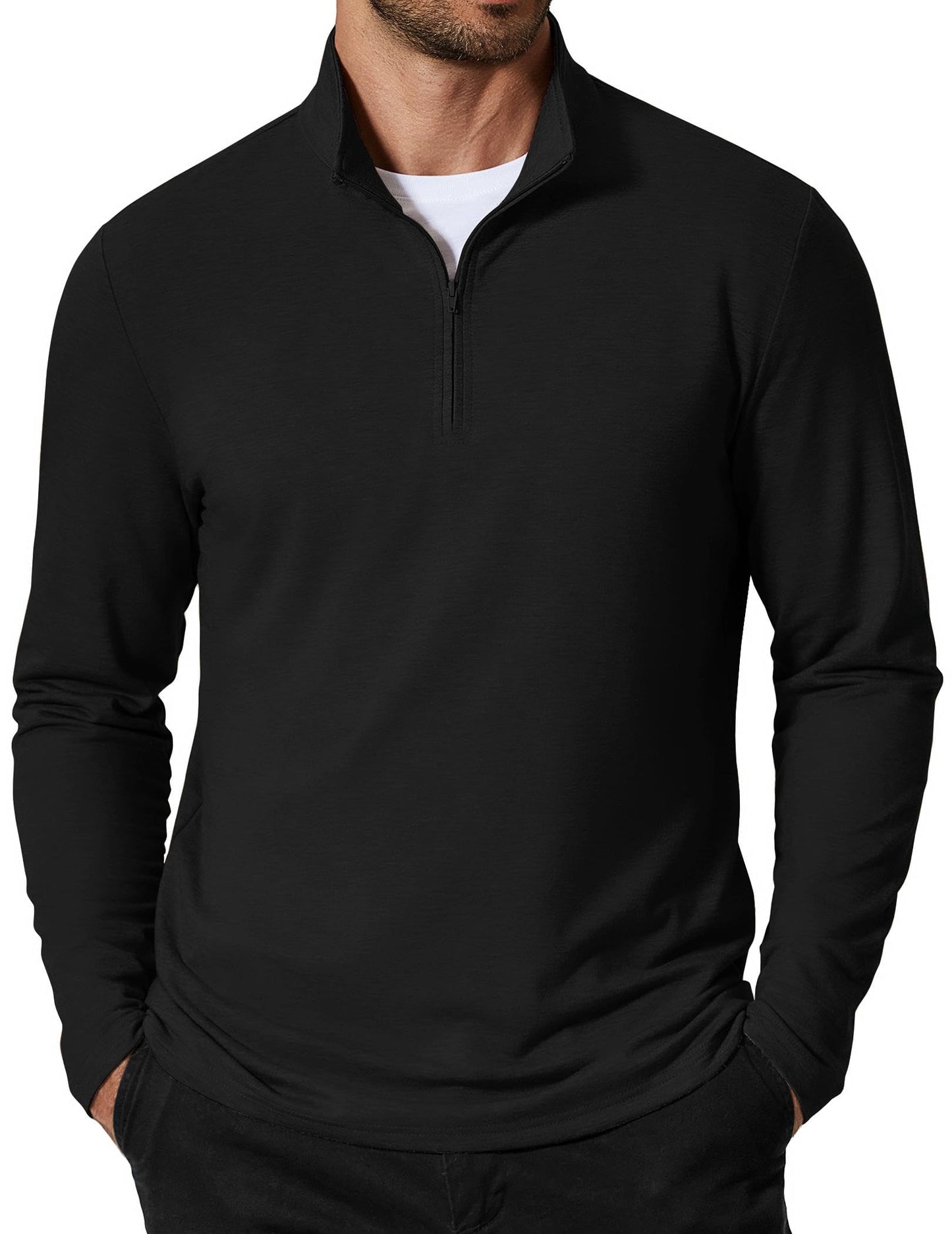 COOFANDY Men's Quarter Zip Pullover Sweatshirt Mock Neck Golf Shirts Casual Long Sleeve Shirt Black