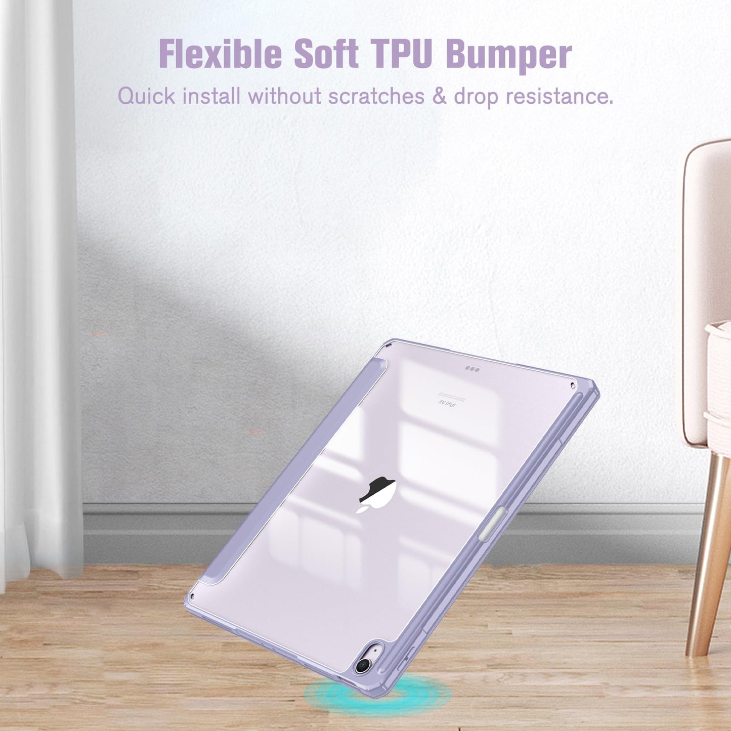 FINTIE Hybrid Case for iPad Air 13-inch (M3) 2025, (M2) 2024, [Built-in Pencil Holder] Shockproof Cover with Clear Transparent Back Shell, Auto Wake Sleep, Lilac Purple