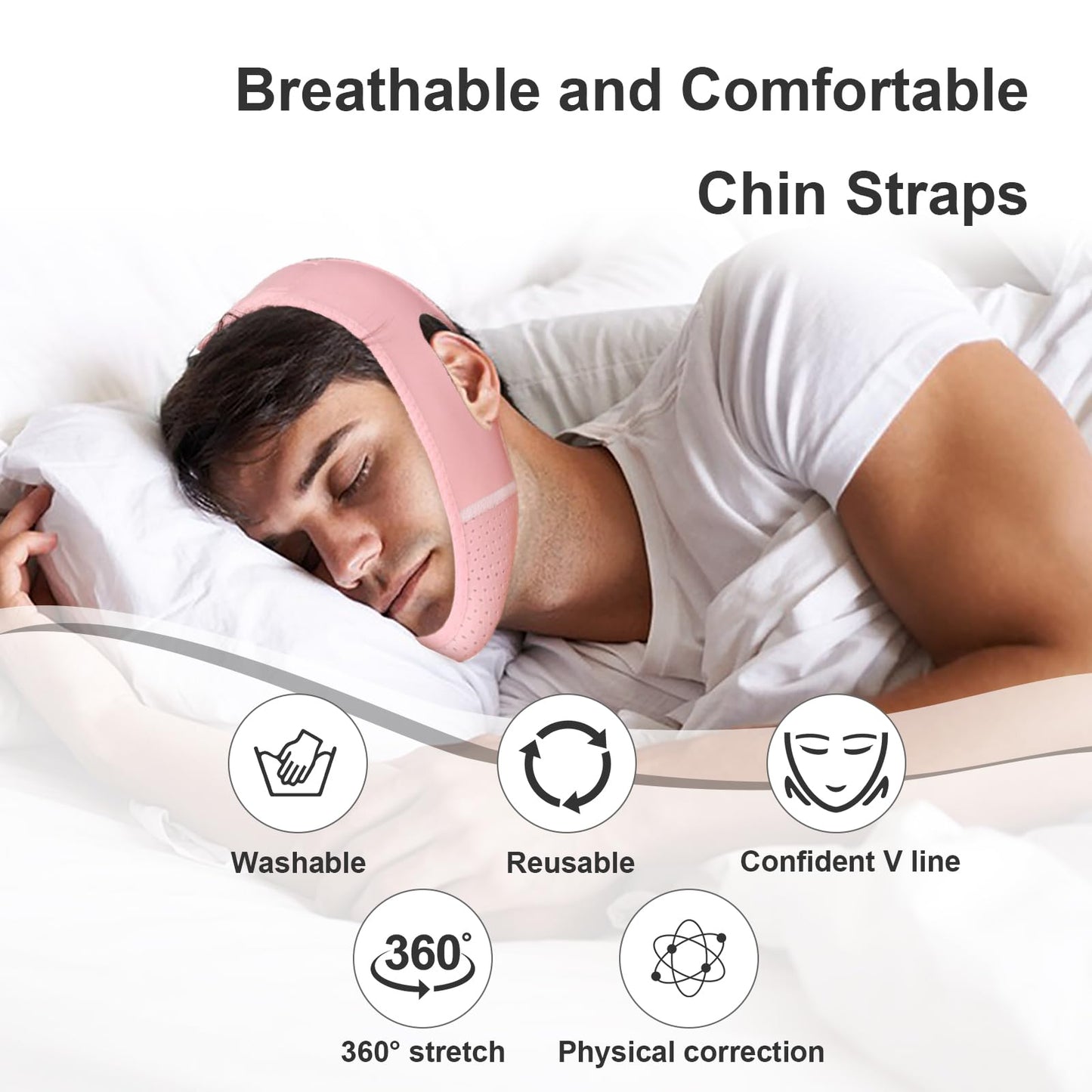 Chin Strap for CPAP Users, Chin Strap for Snoring, Chin Srap for Sleeping, Anti Snoring Devices Adjustable, Anti Snoring Devices Breathable and Reusable, Chin Strap for Men and Women to Stop Snoring