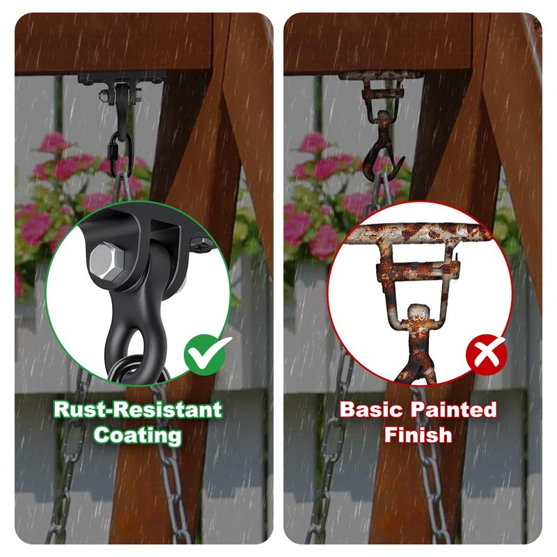SELEWARE Heavy Duty Black Swing Hangers, 2400LB Capacity One-Piece Cast Iron Porch Swing Hangers Kit with Screws for Wooden Sets Porch Patio Playground Yoga Hammock Chair Indoor & Outdoor Use, 2 Pack