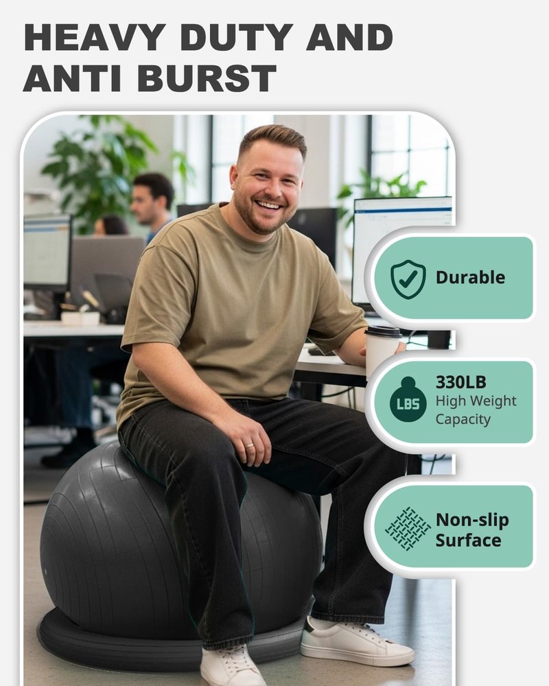 Trideer Yoga Ball Chair with Base for Office Desk, Exercise & Stability Ball Seat, Pilates Ball for Core Training, Pregnancy Ball for Comfort, Back Pain Relief & Active Sitting
