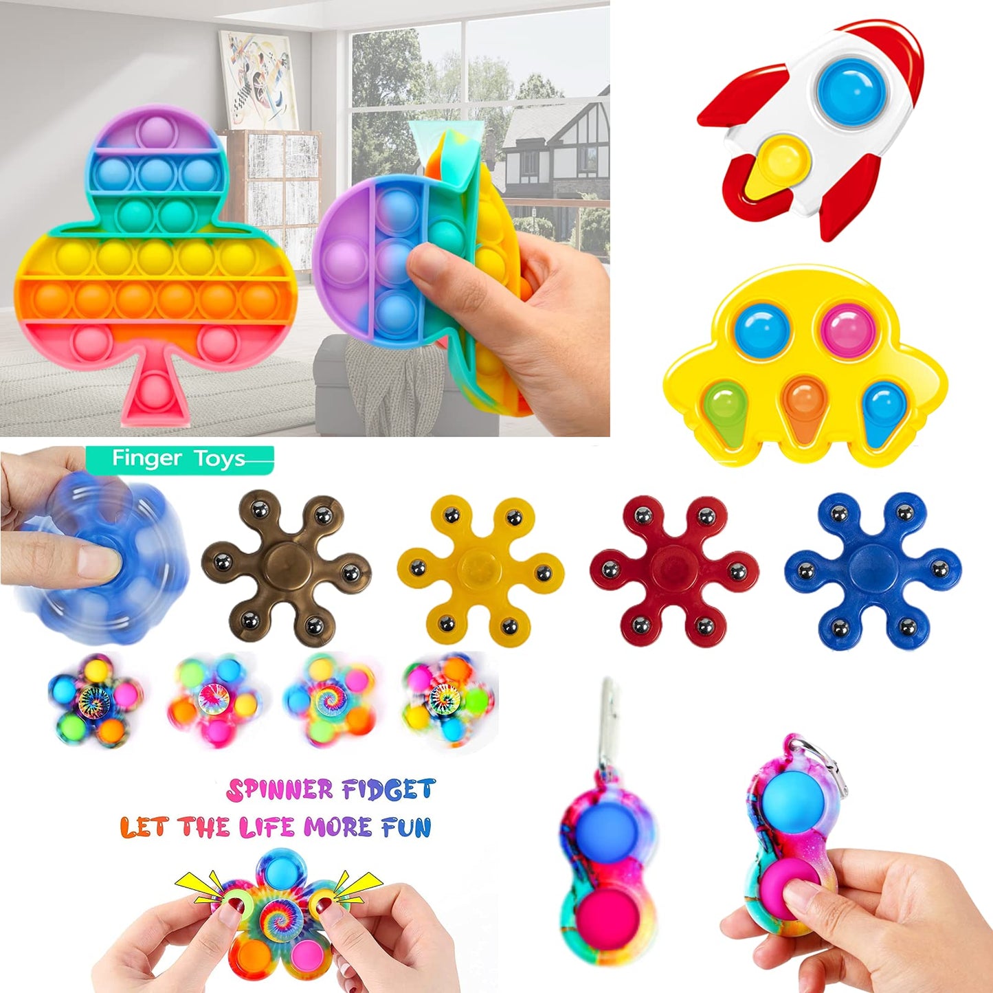 Chennyfun Fidget Toy Set, 36PCS With Box Fidget Pack, Sensory Anxiety Relief Stress Toys for Autism, Fidget Toy in Rainbow color, Octopus Relaxing Entertainment Birthday Gift for Kids Adults