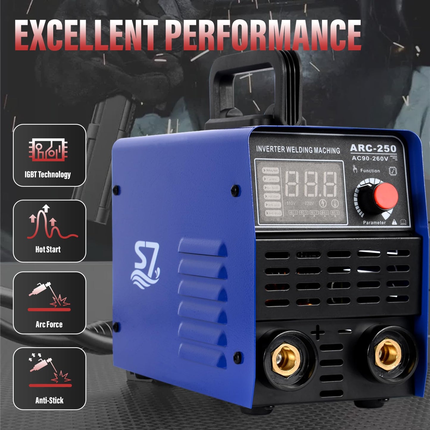 250A 110/220V Stick Welder,ARC/Lift TIG Welding Machine with Synergic Control,IGBT Inverter,Hot Start,Arc Force and Anti-Stick