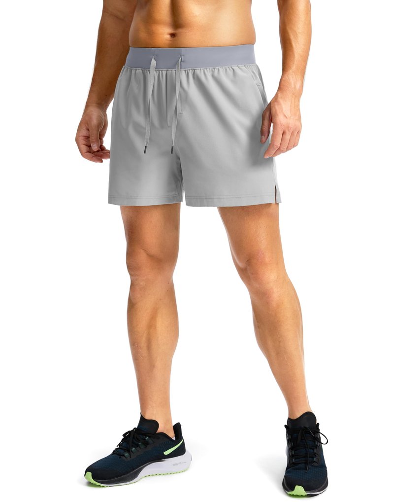 Soothfeel Men's Running Shorts with Zipper Pockets 9"/ 7"/ 5" Lightweight Quick Dry Basketball Gym Workout Athletic Shorts for Men (Light Grey, S)