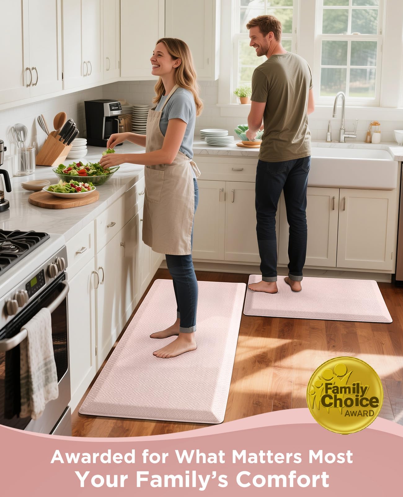 Ophanie Kitchen Mats for Floor, 3/4 Inch Thick Kitchen Rugs, 20''x32'' Anti Fatigue Standing Cushioned Mat, Waterproof,Comfort Ergonomic Mat for Office, Home, Sink, Pink Non-Slip Bottom