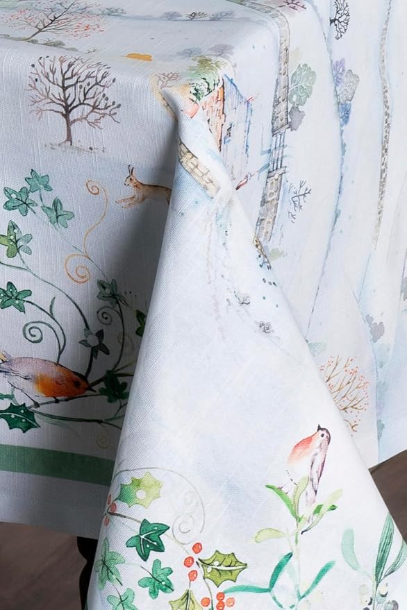 Maison d' Hermine Table Cloth Rectangle Table 100% Cotton 60 x 108 Inches Fall Tablecloth Reusable Everyday Use for Thanksgiving Christmas Decorations Dining Farmhouse Party (Snowy World)