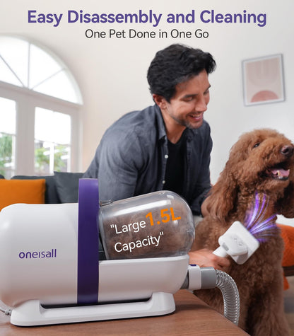 oneisall Dog Grooming Kit with 12 Kpa Vacuum,Dog Vacuum Groomer Suction 99% Pet Hair,Dog Vacuum Brushes,Dog Hair Remover for Shedding and Tangled Hairs