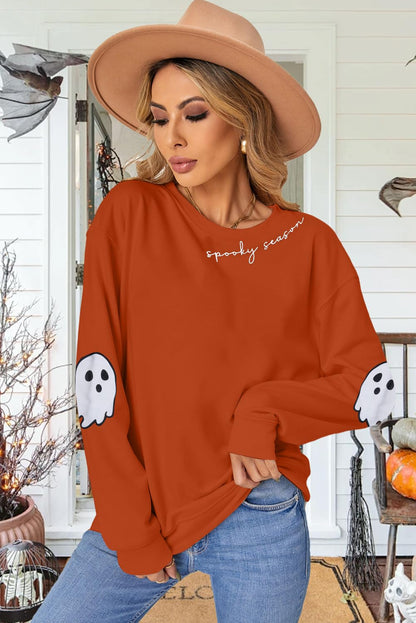HEBBE Spooky Season Sweatshirts Halloween Ghost Sweatshirt Women - Halloween Graphic Crewneck Tops Casual Sweater
