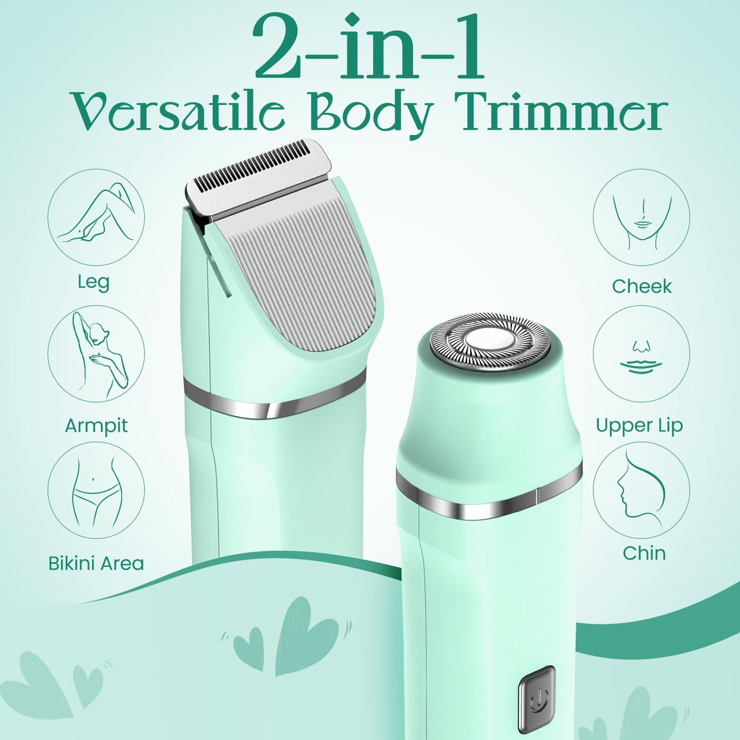 Bikini Trimmer for Women - Painless Electric Razors for Silk Skin,Cordless Body Shaver for Trip,Replaceable Lady Facial Razor, IPX7 Waterproof&Easy Cleaning, Ceramic Blade, USB Charge Dock Pink