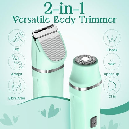 Bikini Trimmer for Women - Painless Electric Razors for Silk Skin,Cordless Body Shaver for Trip,Replaceable Lady Facial Razor, IPX7 Waterproof&Easy Cleaning, Ceramic Blade, USB Charge Dock Pink