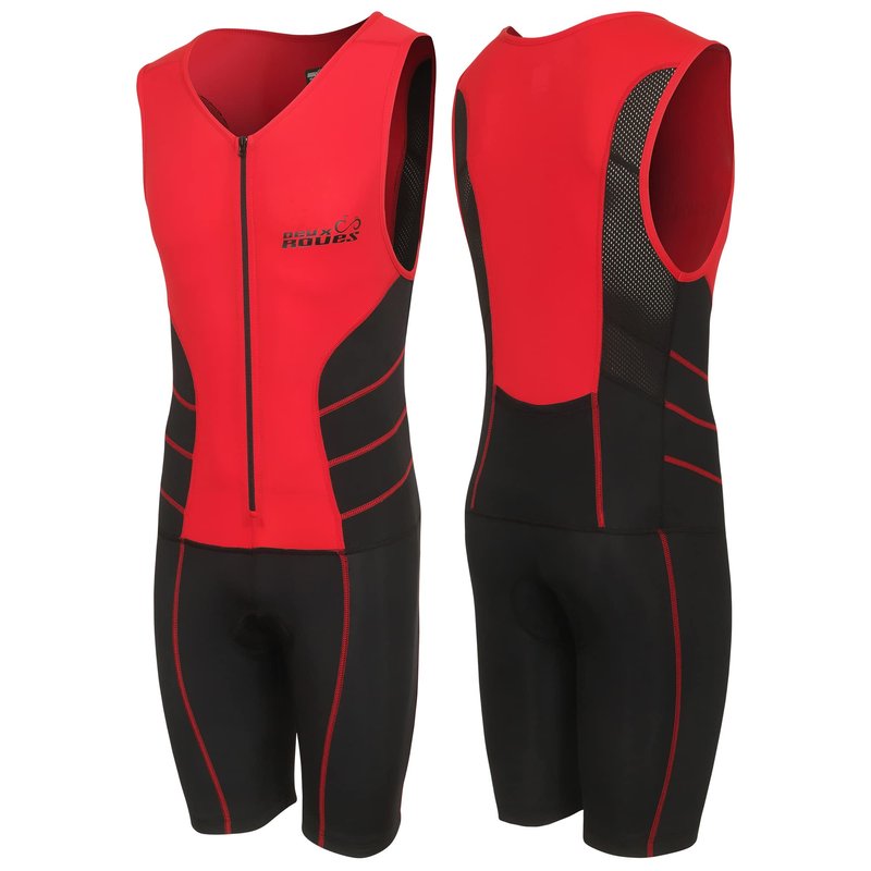 Deux Roues Youth Triathlon Suit Racing Tri Cycling Skin Suit Bike Swim Run - Bonus Race Bib Belt (Red, Youth 14)