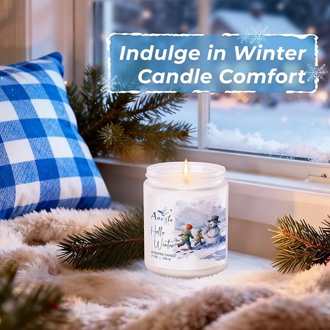 Hello Winter Candle | Fresh Citrus & Jasmine Scented Soy Candles - Winter Aromatherapy Candle Gift for Women & Men, Cozy Holiday Home Décor Candles, Long Lasting Clean Burn