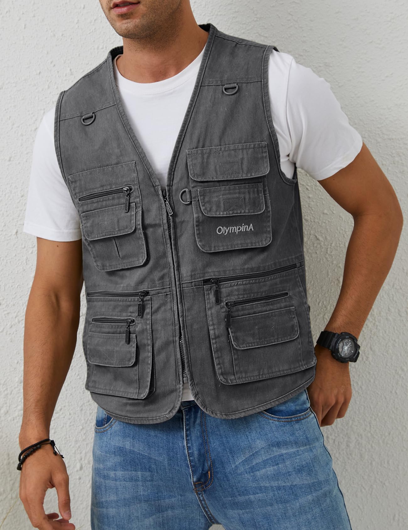 Gihuo Men's Fishing Vest Casual Utility Travel Safari Cargo Outdoor Work Photo Fly Vest Jacket with Multi Pockets (X-L, Grey)