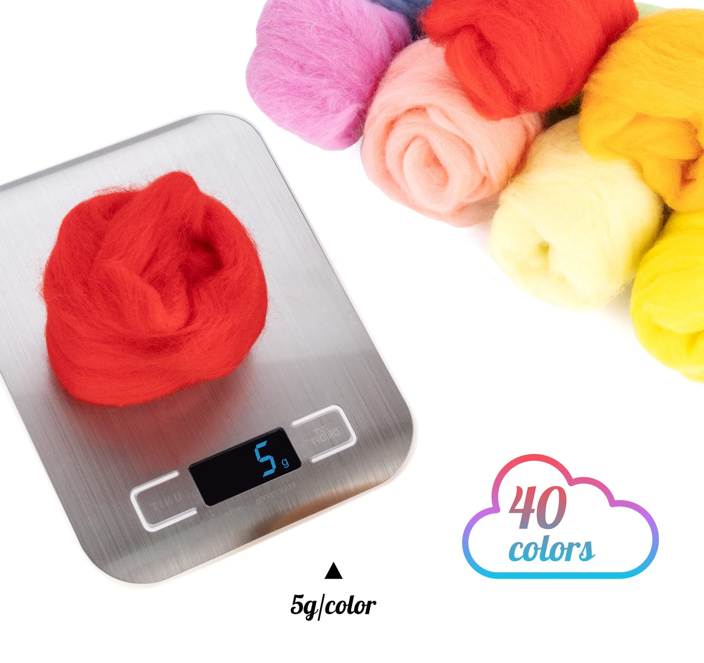 Homewit Needle Felting Starter Kit, 40 Colours Wool Roving Felting Basic Kit, 57 Pcs Felting Needles Parts,Felting Handmade Sewing Craft Kit for Hand Spinning DIY Craft Projects for Beginners Adults