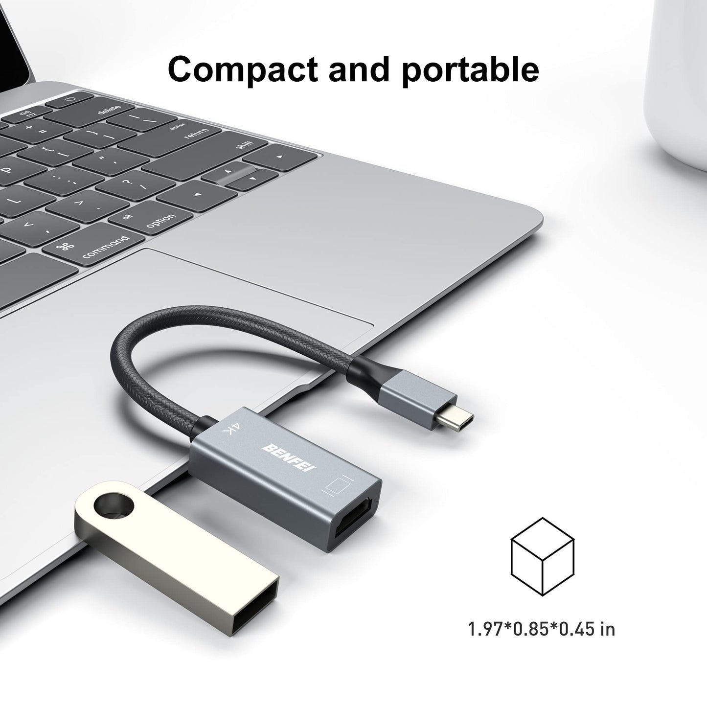 BENFEI USB C to HDMI Adapter 4K@60Hz Thunderbolt 3 to HDMI Adapter for MacBook Pro 2019/2018/2017, MacBook Air/iPad Pro 2018, Samsung Galaxy S10/S9[Aluminum alloy shell & nylon cable]