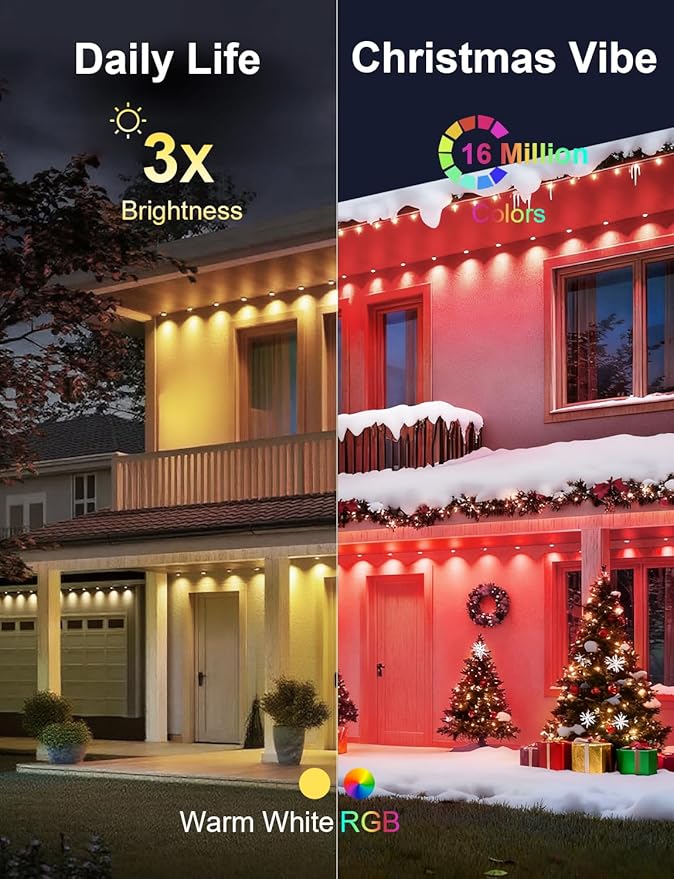 Nexillumi 300ft Permanent Outdoor Lights for House, 2025 New Smart RGB Christmas Lights Outdoor with APP Remote Control, IP67 Waterproof Eternity Eaves Lighting for Halloween Christmas Decorations