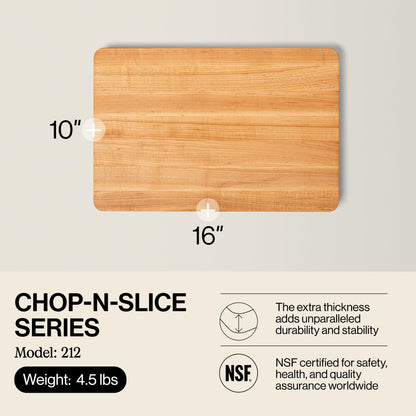 John Boos Chop-N-Slice Series Rectangular Wooden Maple Cutting Board 16”x10” – 1” Thick, 4.5-lb Reversible Butcher Block with Eased Corners, Edge-Grain & Finger Grips – Made in the USA