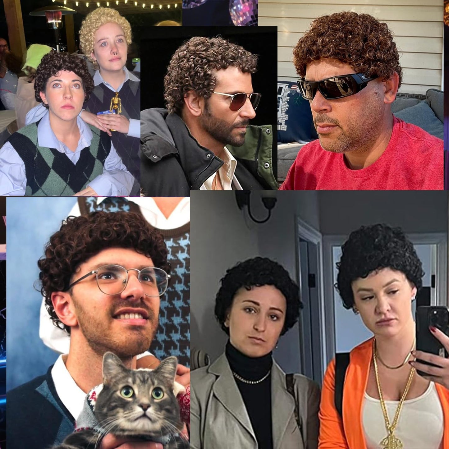 Adequate Mens Short Afro Curly Wigs for Male 70s 80s Disco Wig Guy Rocker Wig Halloween Cosplay Fancy Wigs for Daily Party Costume (Black)