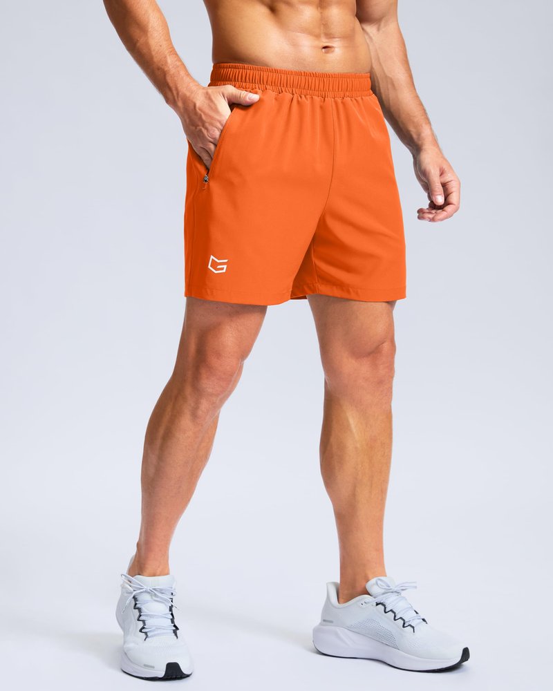 G Gradual Men's Athletic Running Shorts with Zipper Pockets Quick Dry 7"/ 5"/ 9" Workout Gym Shorts for Basketball Hiking(Orange,5XXXL)