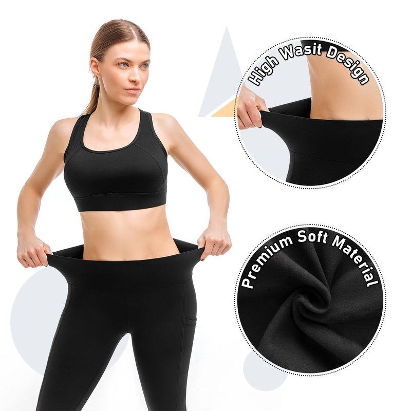 Leafigure 2 Pack Leggings with Pockets for Women, High Waisted Soft Leggings for Yoga Gym Black SM