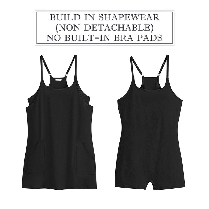 ANRABESS Women Athletic Tennis Dress 2026 Summer Square Neck Active Romper Built in Shorts Casual Athleisure Mini Dresses Black Medium