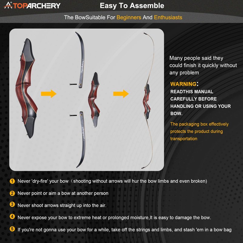 TOPARCHERY Archery 60" Takedown Hunting Recurve Bow and Arrow Set for Adults Practice Competition Longbow Kit 30-50lbs with 6pcs Arrows Right Hand Black