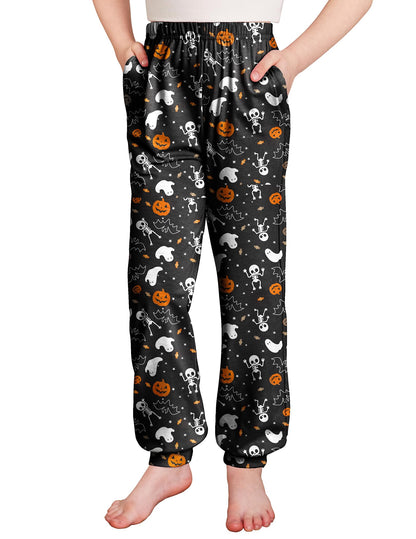 Arshiner Girls Pajama Pants Kids Plaid Pj Pants Comfy Lounge Sleepwear Bottoms with Pockets Black Halloween 11-12 Years